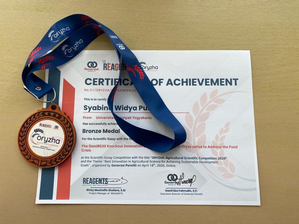 Mahasiswi Bioteknologi UNISA Yogyakarta Raih Bronze Medal pada ORYZHA Essay Competition 2026